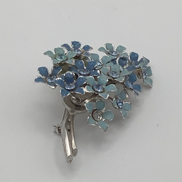 Blue Floral Brooch with Blue Rhinestones - Picture 6 of 9